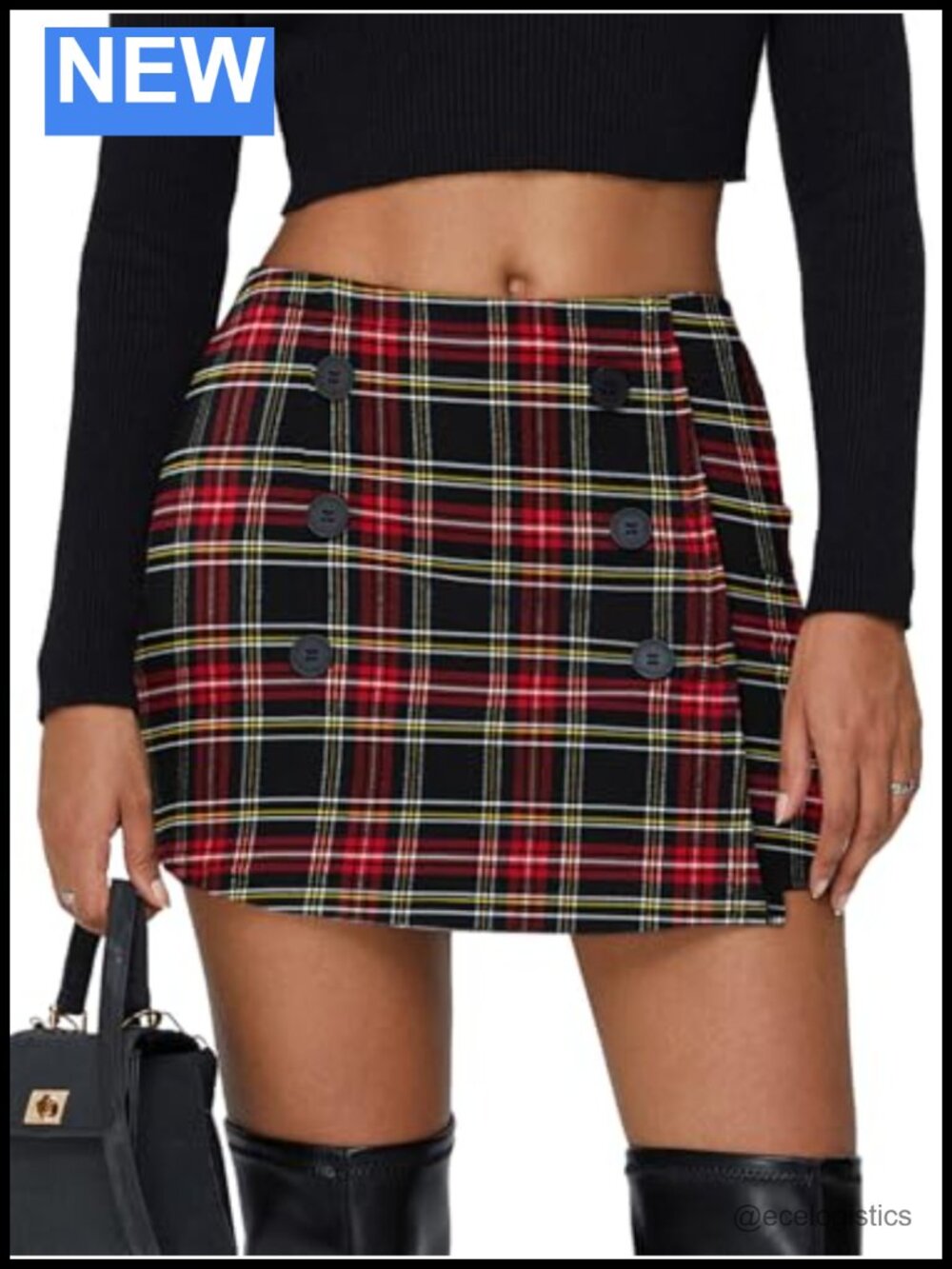 High Waist Bodycon Mini Skirt Stretch Denim Plaid Retro Frayed Hem Y2K Fall
